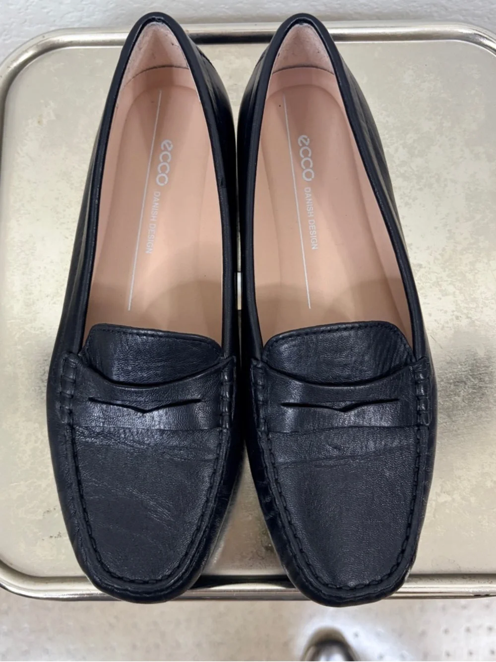 ECCO Classic Driving Shoe Black Leather Penny Loafers - Women 6 NEW W/O TAGS